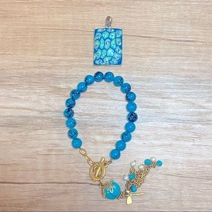 Blue set of dragonfly handmade bracelet+ ocean pendant 🌊
